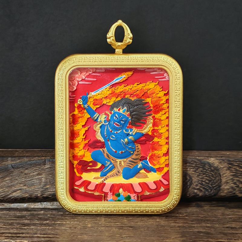 Tibetisches Grünes Tara & Gelbes Jambhala Amulett: Titanstahl Medizin Buddha Anhänger