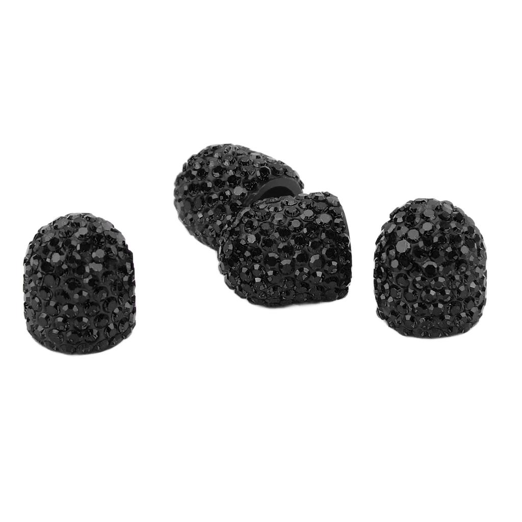 4 Pcs Bling Valve Stem Caps 15mm Stem Air Cover Tire Decoration Universal for Car MotorcycleBlack