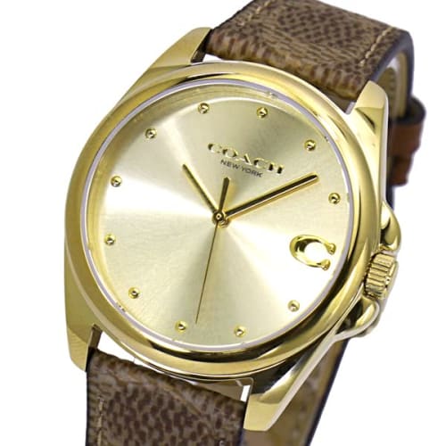 Coach Greyson 36mm Women's Watch with Yellow Gold Dial, Leather Strap, and Signature C (14504111)