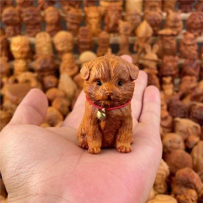 Holzschnitzerei Welpe Handliches Stück Holzschnitzerei Tierkreis Niedliches Tier Pastorale Hund Wohlstand Reichtum Kulturornamente