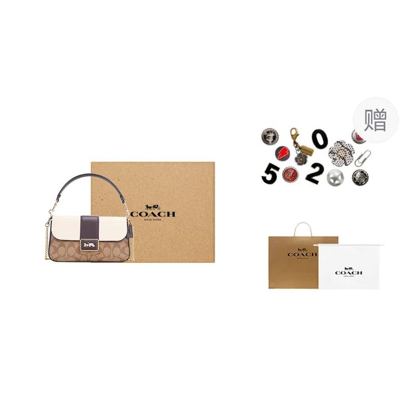 COACH Grace Coated Canvas Leather Shoulder Bag , Portable Crossbody Bag Mini Women's Khaki Brown White (Unisex) Handbags CC033 IMOTV