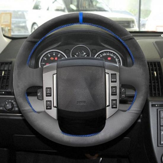 Suede Blue-strip Steering Wheel Cover For Land Rover Discovery 3 LR3 2004-2009