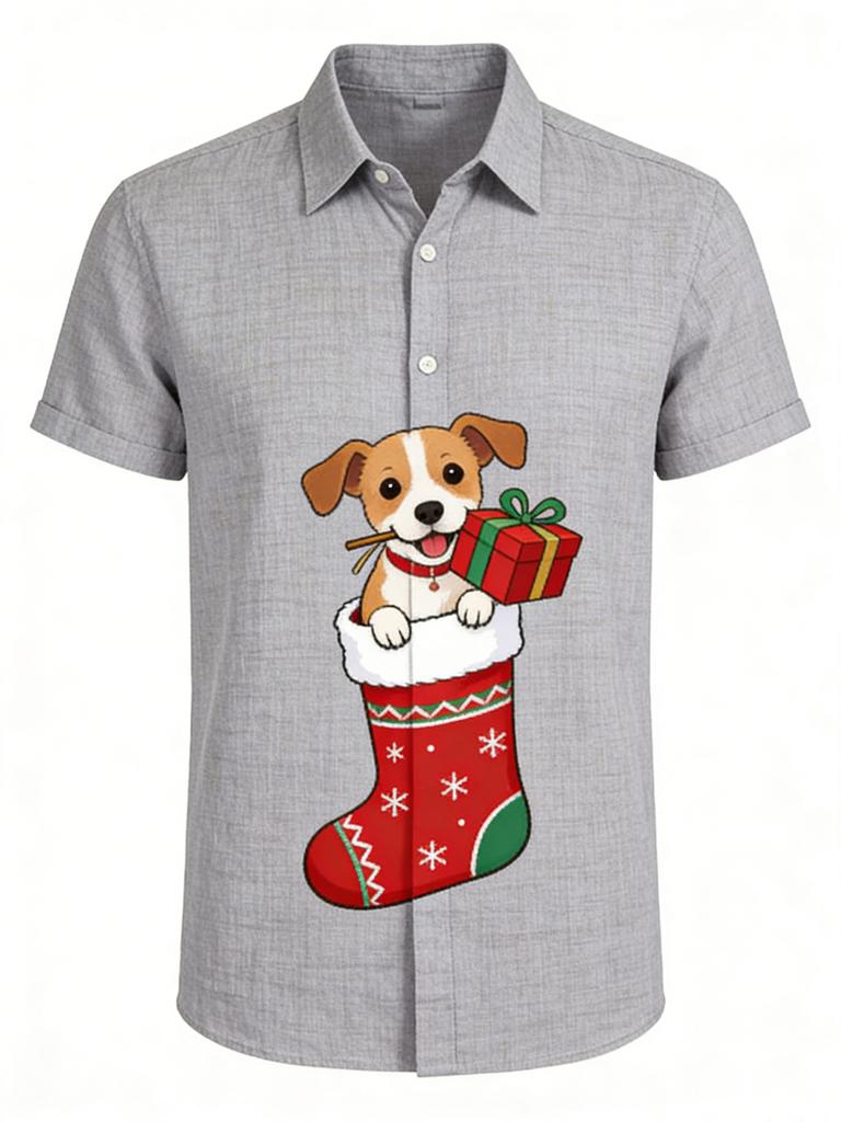 Herren Nikolaus Schornstein 3D Gedrucktes Rotes Hemd Hawaiianisches Freizeithemd Festival Party Kleidung Herren Neujahrs Oberteil Für Sie