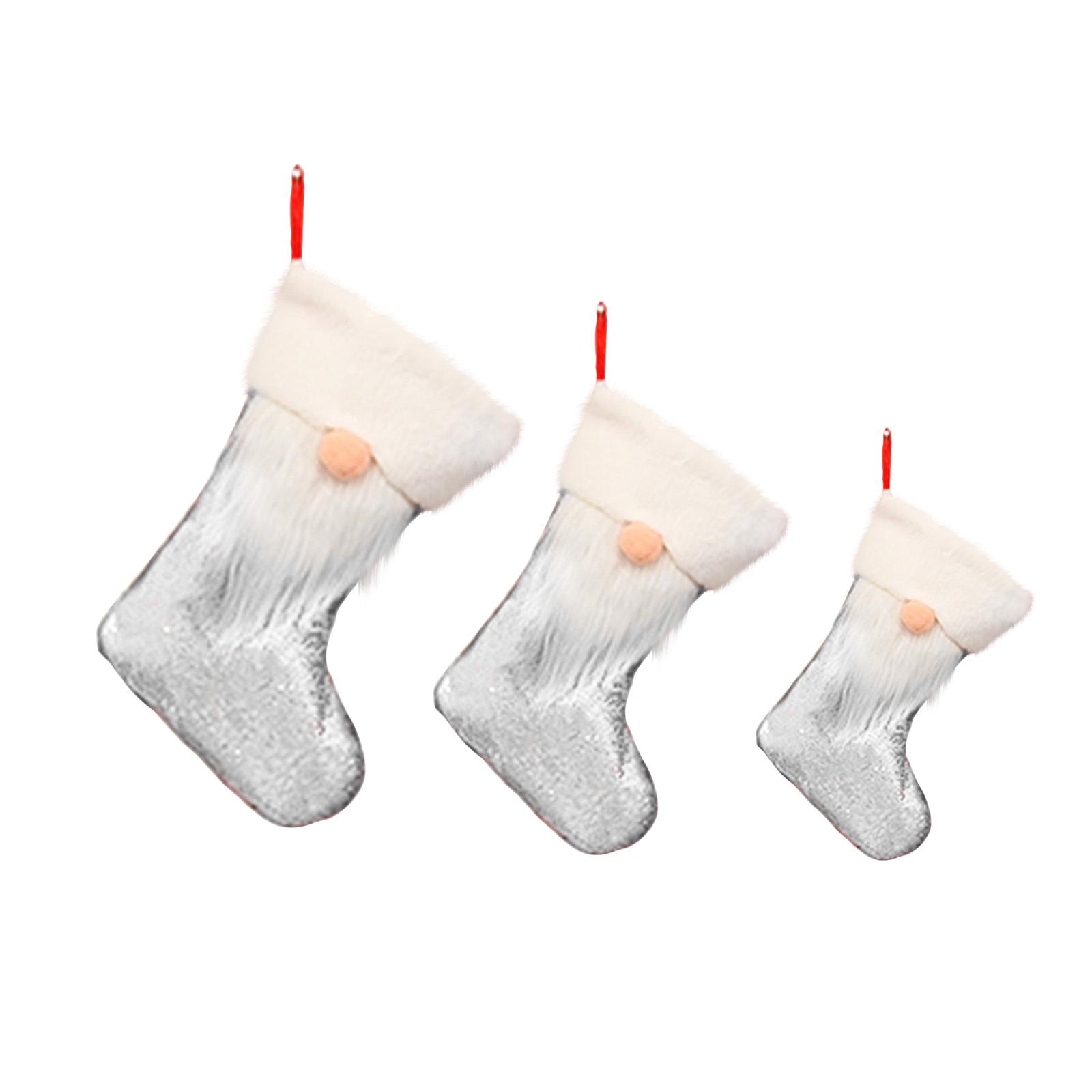

3-Pack Large, Medium And Small Sequined Christmas Stockings Gift Bags For Christmas Window And Fireplace Decorations One Size серебряный