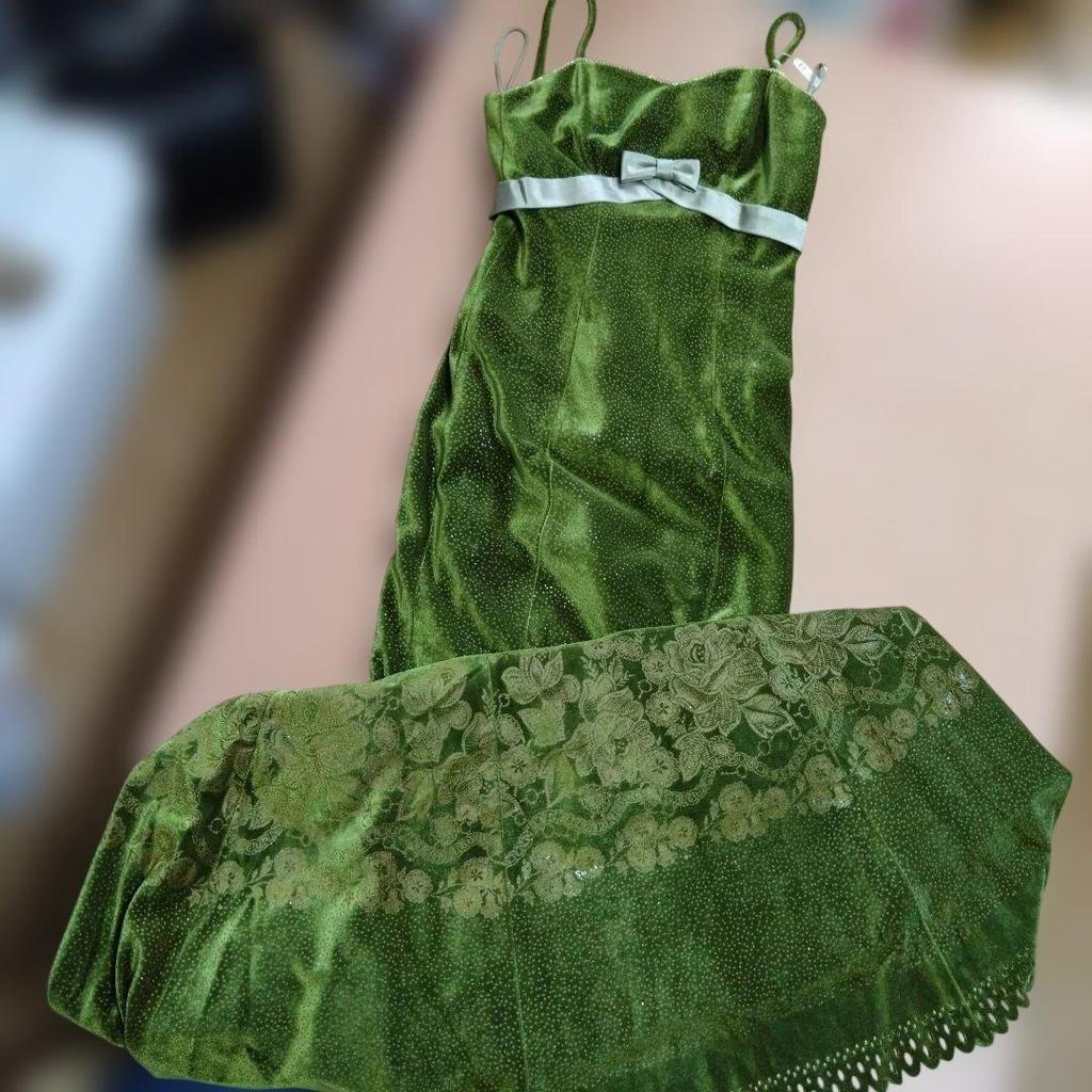 Used Velor long dress with green ribbon