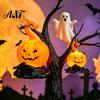Spooky Gothic Decoration Halloween LED Candle Light Figurine, Bat Tombstone Glowing Tabletop Ornament, Warm Theme Decor Pumpkin Prop for Escape