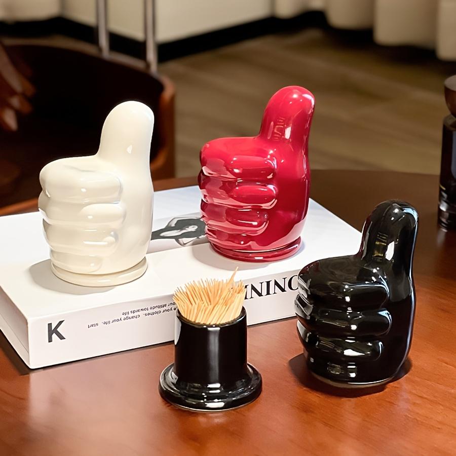 1pc Creative Thumb-Shaped Ceramic Toothpick Holder - Durable Ceramic Kitchen ,Dining Decor, Holds Toothpicks, Swabs , Floss, Red/Black/White,