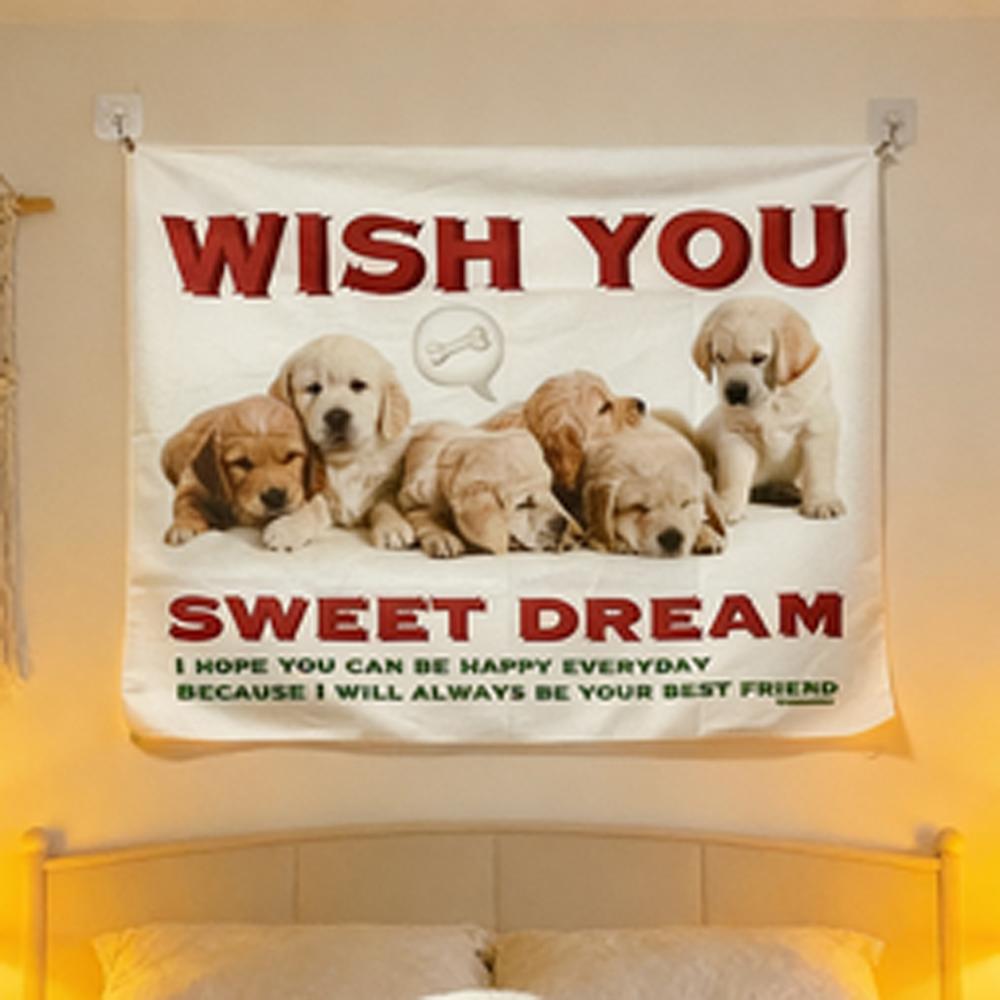 Cute Cartoon Golden Retriever Wall Tapestry American Style Bedroom Decor Hanging Artwork for Home Decoration 100X70CM