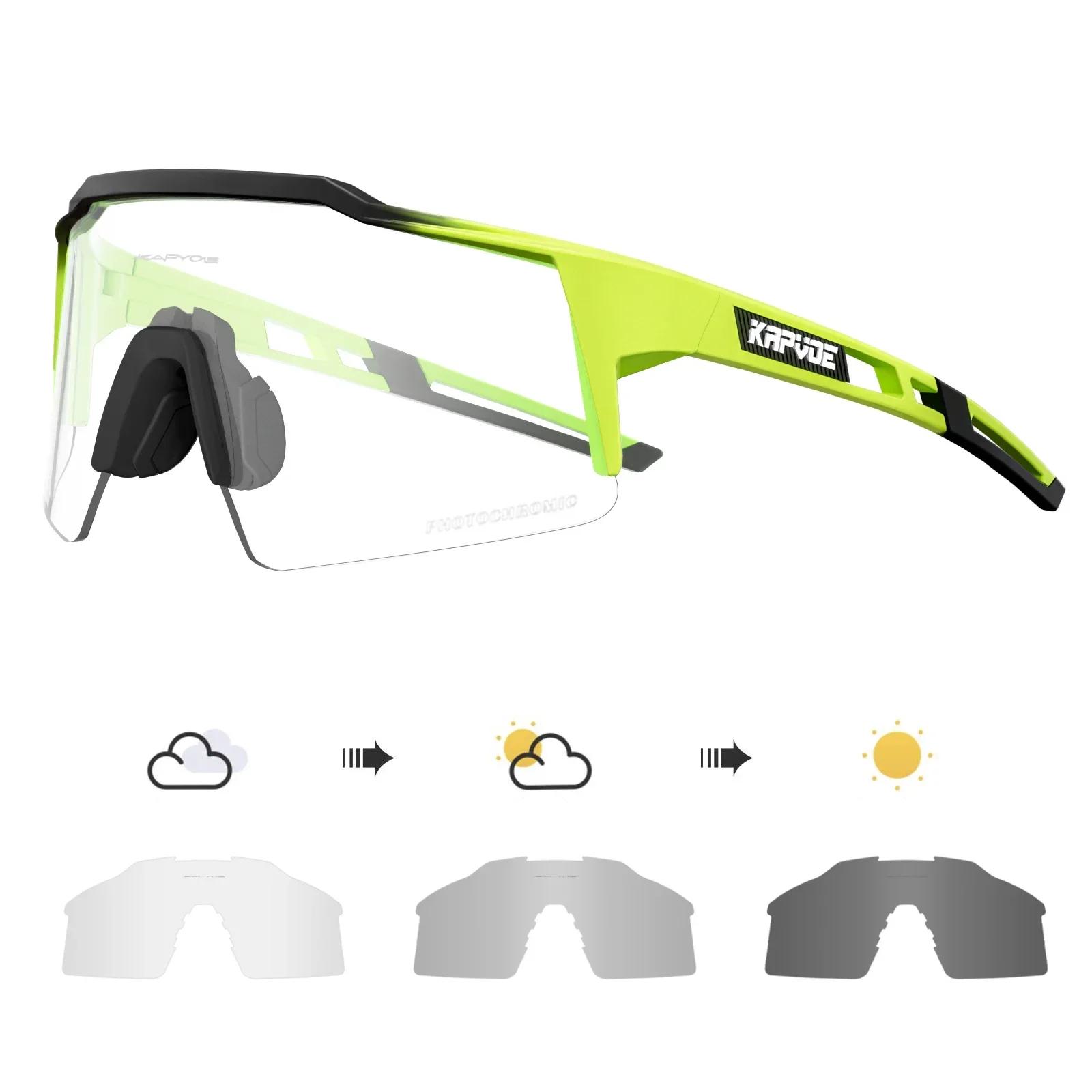 Kapvoe Red Photochromic Cycling Sunglasses for Men Blue Photochromic Cycling Glasses Mountain New Bicycle Goggles Eyewear Sports Photochromic 1lens