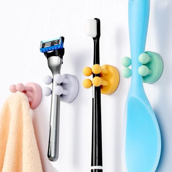 Sticky Hook No Punch with Four-Claw Design Hook Silicone Soft Claw Mold-Free Adhesive Hook for Bathroom And Desktop