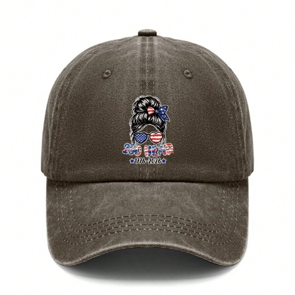[250Th Anniversary Baseball Cap] Unisex Patriotic Messy Bun Print Adjustable Sun Hat For Women Men, Vintage Washed Style Outdoor Sports Accessory For