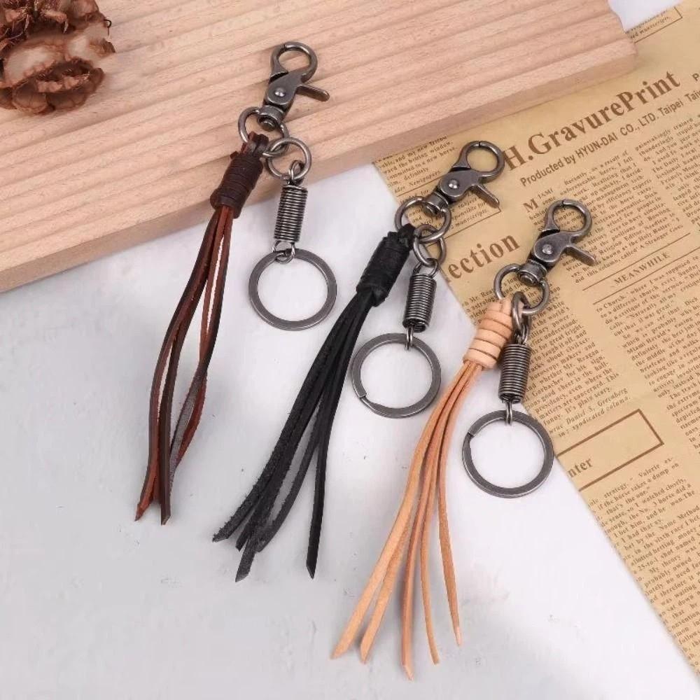 Handmade Genuine Leather Keychain Cowhide Car Keychian Cowhide Tassel Key Chain  Keys Organizer