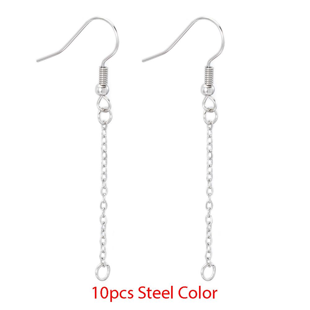 

10pcs/lot Stainless Steel Earring Hooks Drop Earring Wires with Connector Ring Ear Hooks Wire Accessories for DIY Jewelry Making