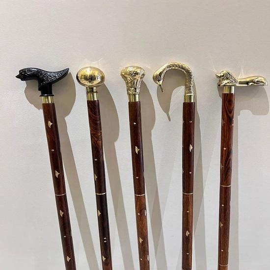 Handmade Walking Stick Set of 5 Brass Handle Wooden Cane Victorian Style Gift Set Of 5