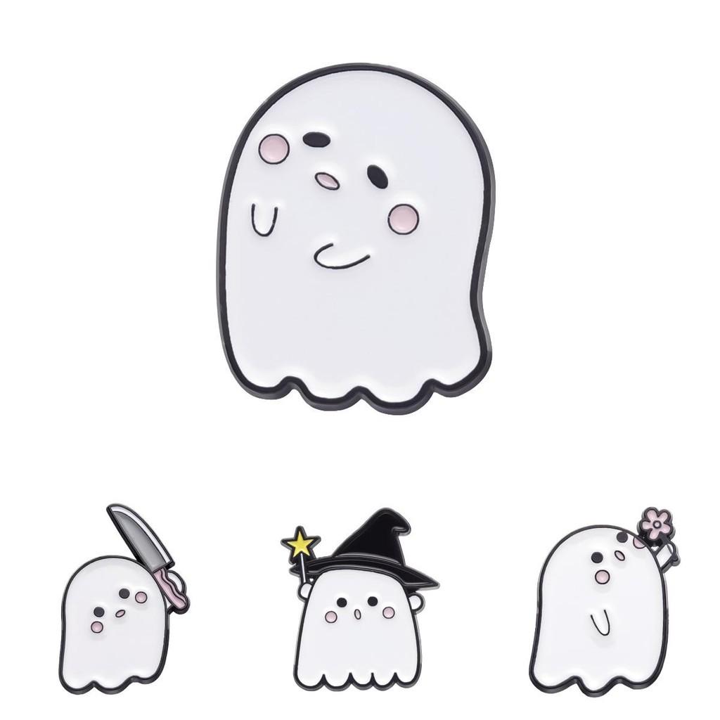 Adorable Cartoon Ghost Shaped Metal Brooch Cute Halloween Series Pin For All