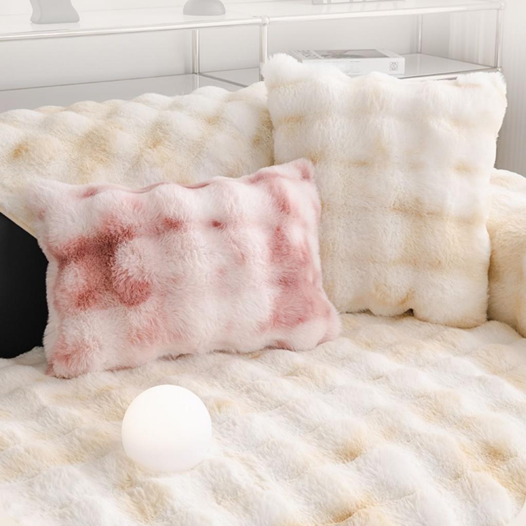 Thicken Tie-Dye Imitation Rabbit Fur Plush Sofa Slipcover Non-Slip Soft Sofa Towel Couch Cover For Living Room Modern Home Decor