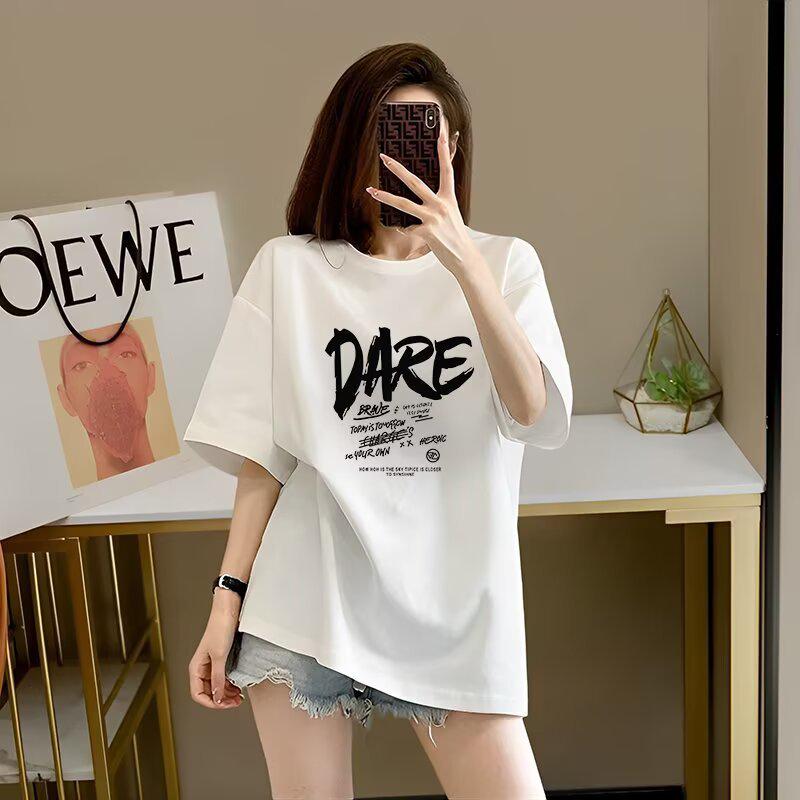 

Women s Summer 2025 Niche Print Loose Short-Sleeve T-Shirt - Stylish, High-Quality, Slimming Design L белый
