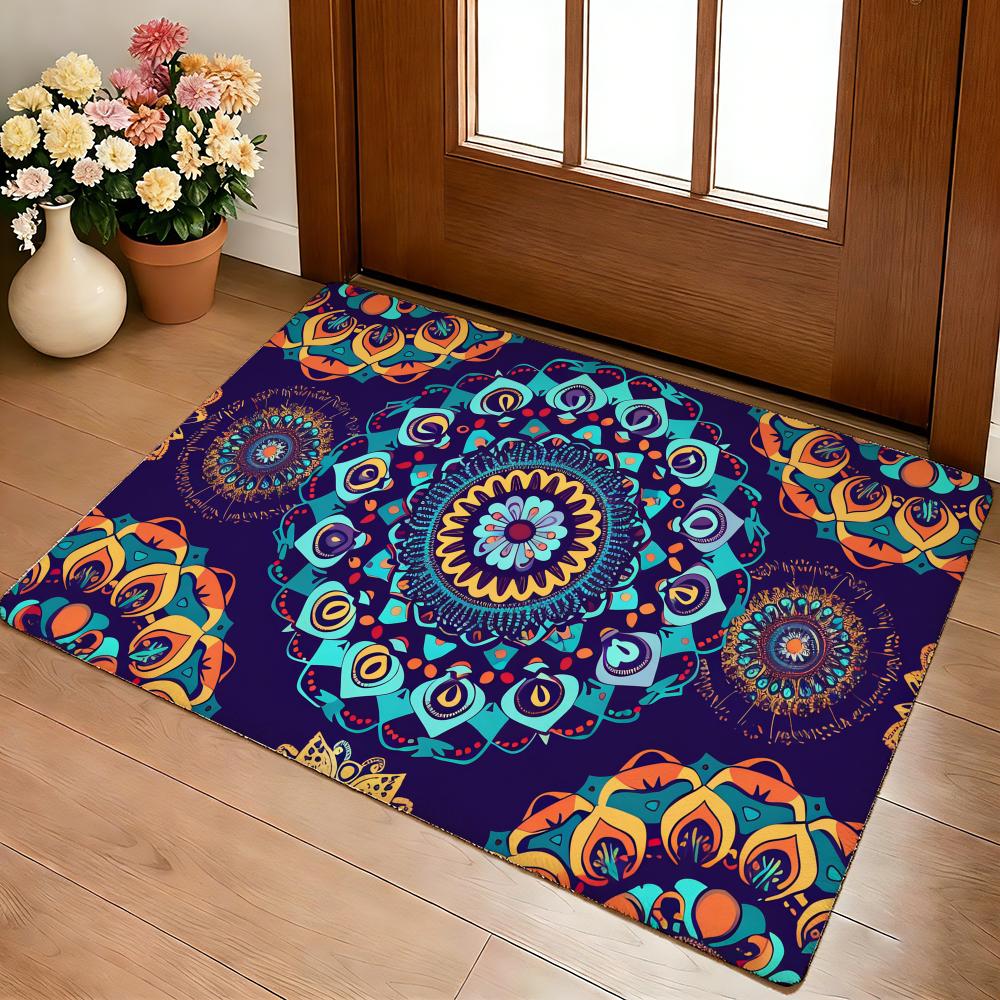 Colorful Mandala Boho Floor Mat Cozy Flannel Soft Thick Non-Slip Mat For Living Room Bedroom Kitchen Decor Rugs