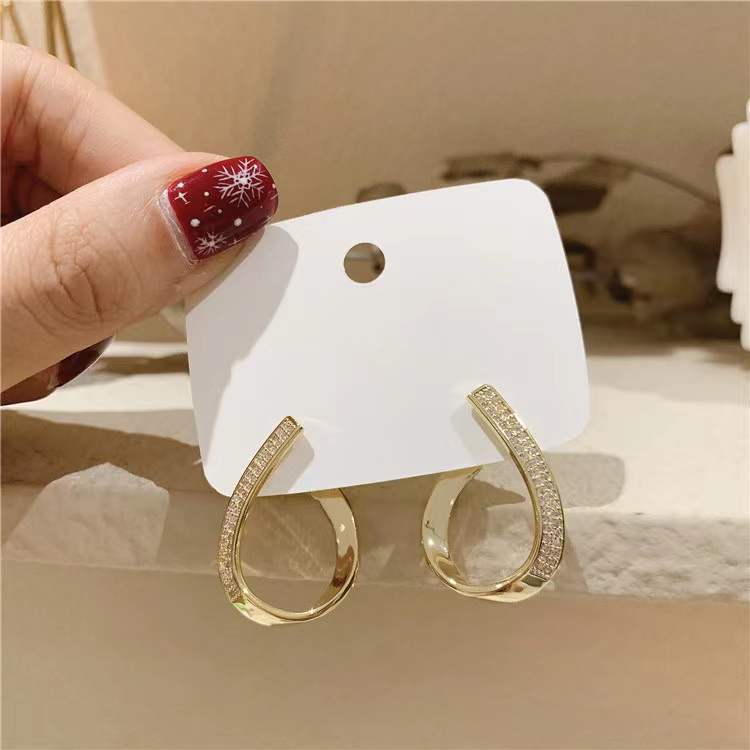 925 Silver Needle Temperament High-end Full Diamond Pearl Earrings Women's ins Wind Geometric Earrings Korean Light Luxury Earrings