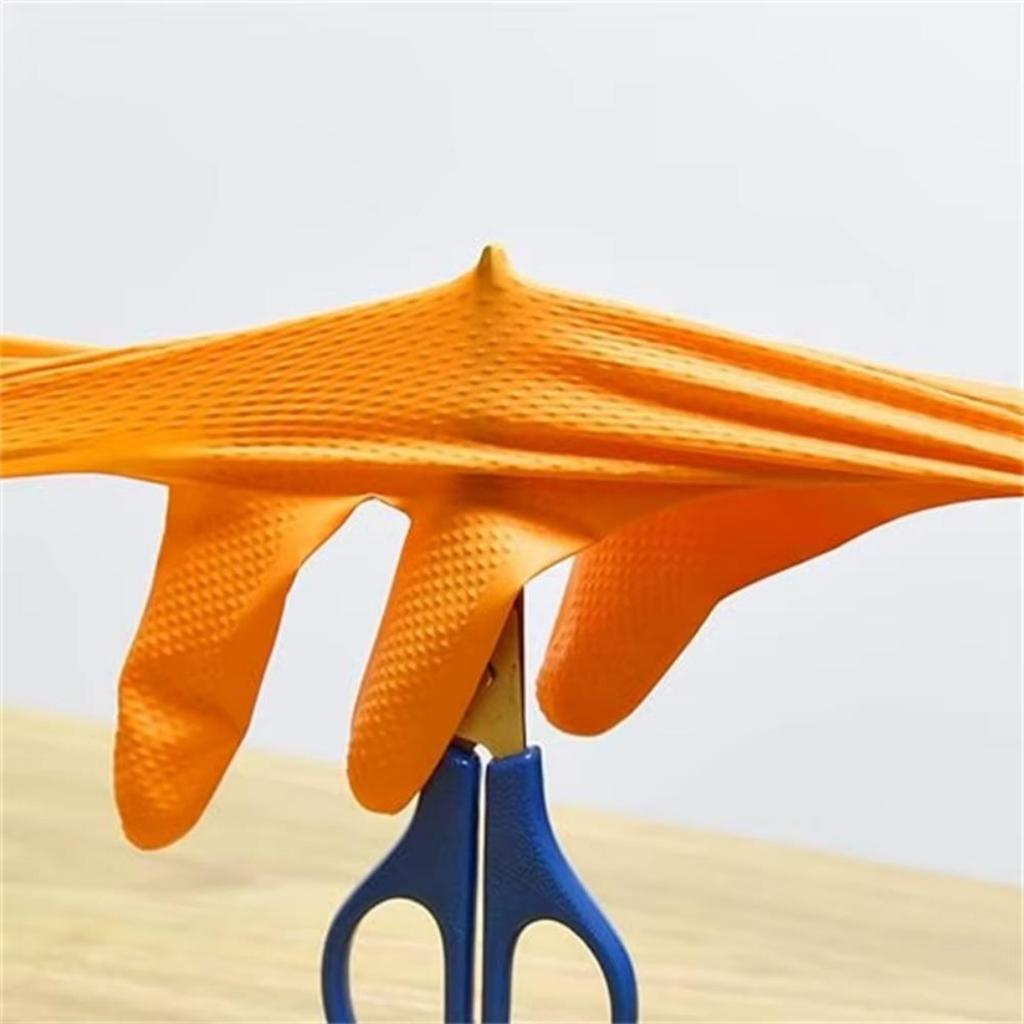 100-1pcs Heavy Duty Orange Nitrile Disposable Gloves with Diamond Textured Grip for Industrial and Mechanic Safety