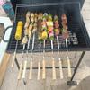 Stainless Steel Barbecue Skewers Long Handle 55cm Wooden Barbecue Handle Large Flat Stick Outdoor Picnic Barbecue Tools
