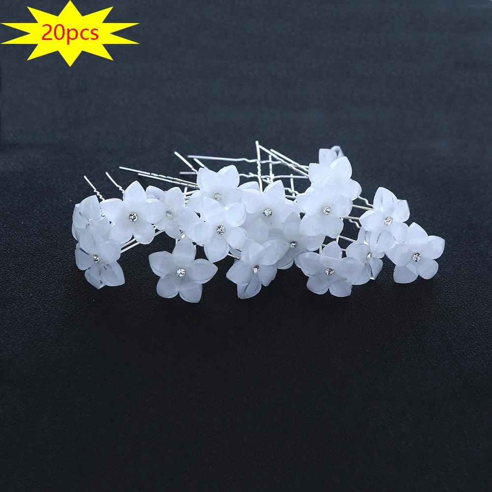 

20Pcs Baroque White Flower Rhinestone Hair Pins Floral U-shaped Hair Sticks Elegant Bridal Wedding Hair Accessories Bridesmaid