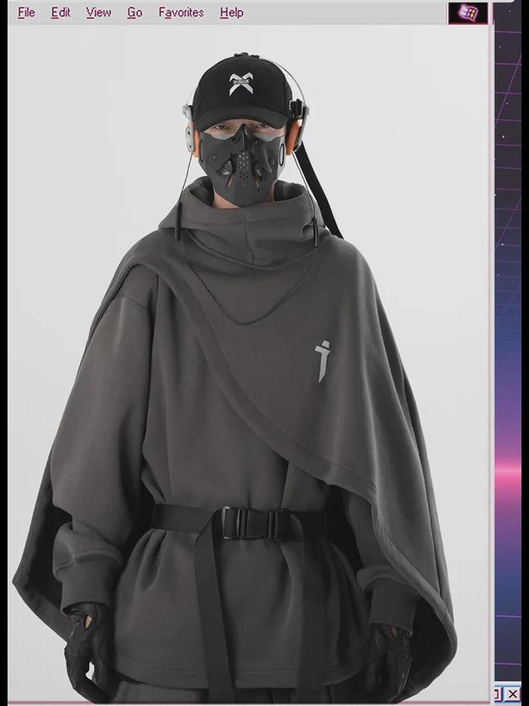 Men's Embroidered Functional Sweatshirt Cape - Spring/Autumn Loose Fit