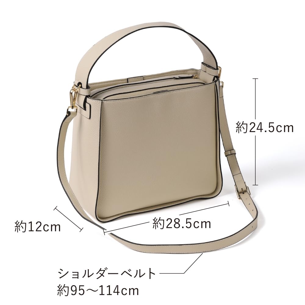 LASIEM a Water Commuter Shoulder Tote Genuine Large Crossbody Shoulder Large Greige (Lasiemu) [Fits Bottle] Handbag, Bag, Women's Bag, Bag, Leather,