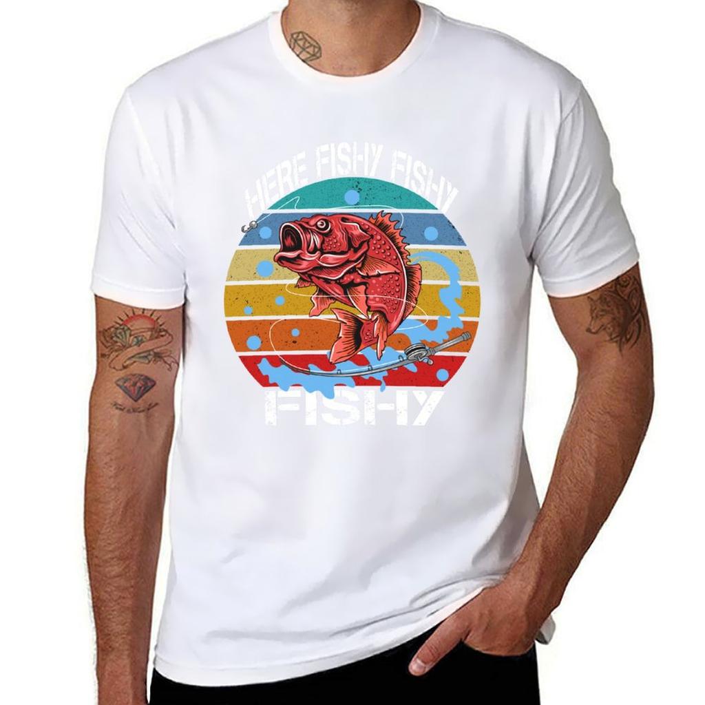 Here Fishy Fishy Fishy Tshirt Casual Light Summer Short Sleeve Top
