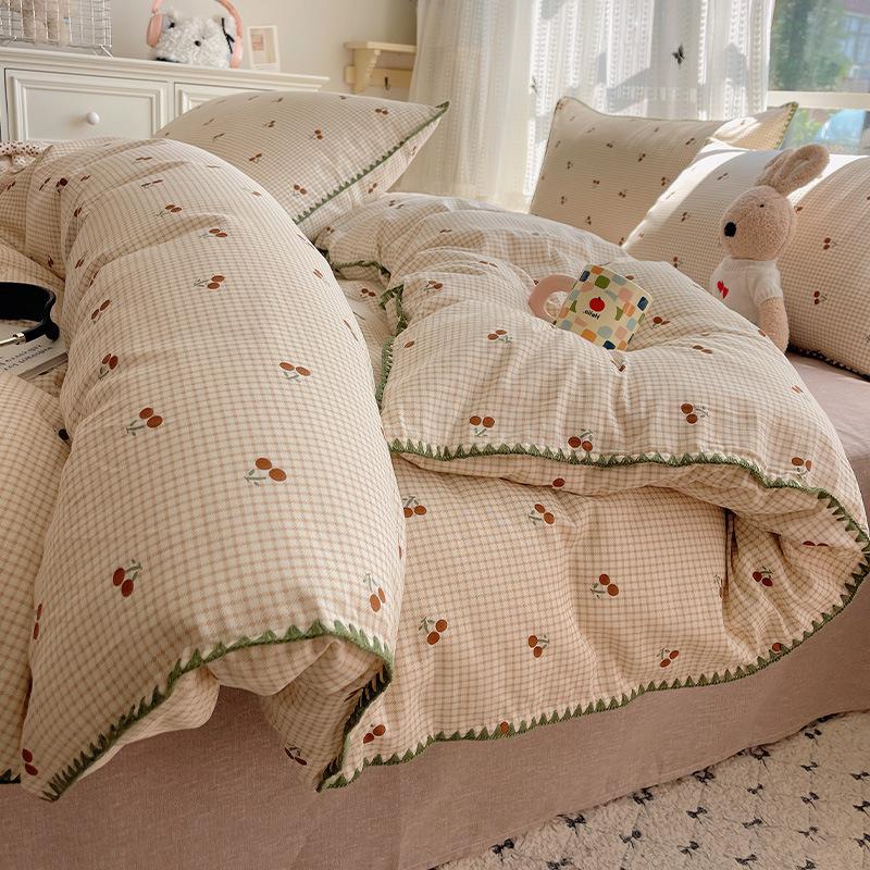 Ins Style 100% Pure Cotton Bedding Set: Duvet Cover and Sheet, Available In Four-Piece or Single Three-Piece Options