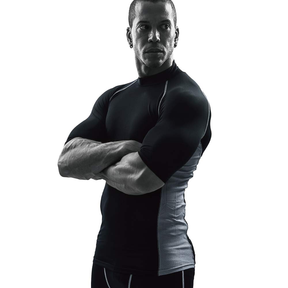 Otafuku Glove Summer Inner Short Sleeve High Neck Absorbent Quick Drying Deodorizing Cool Touch Compression Black L of [Sweat Men's] JW-624 [Set 3]