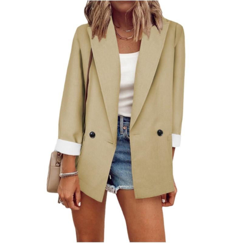 Women's Spring Solid Color Loose Suit Jacket Double-breasted Suit Collar Elegant Commuter Jacket