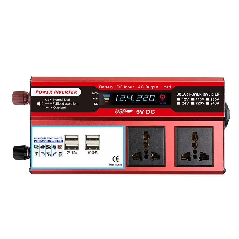500W Car Power Inverter with 4 USB Ports - Red Photovoltaic Multi-Socket Converter