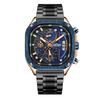 MEGIR 2217 Black Quartz Watch Waterproof Square Dial Wristwatch with Chronograph Stainless Steel Strap Luminous Hands Auto Date