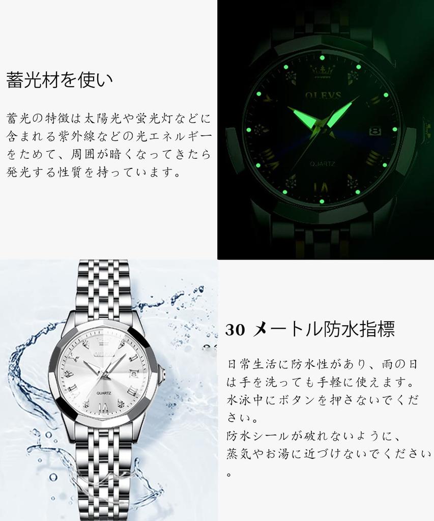 OLEVS Analog Quartz 30M Water Date Silver Stainless Steel Roman White Small Size Women's Watch, Resistant, Display, Band, Numerals, Dial,