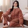 Flannel Padded Pajamas Women's Winter Three-layer Thickened Fleece Warm Coral Fleece Can Be Worn Outside Loungewear Set