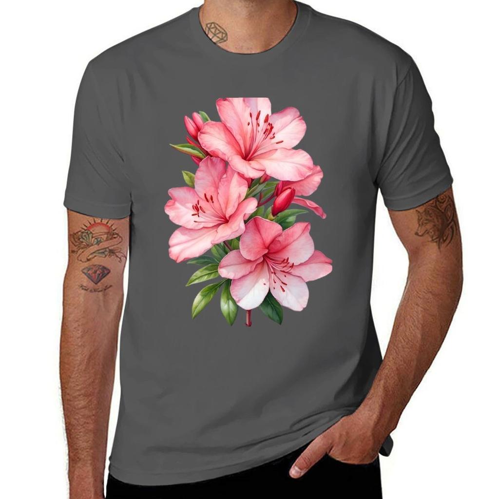 Azalea Flower Watercolor Painting Tshirt Plus Size Lightweight Top Tshirt