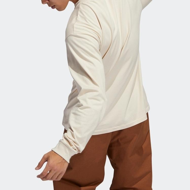 Adidas Solid Color Logo Round Neck Long Sleeve T-Shirt Men Tops Beige GL9985