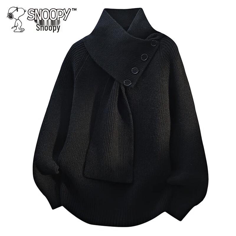 SNOOPY Men's Loose Thick V-Neck Knit Scarf Collar Sweater