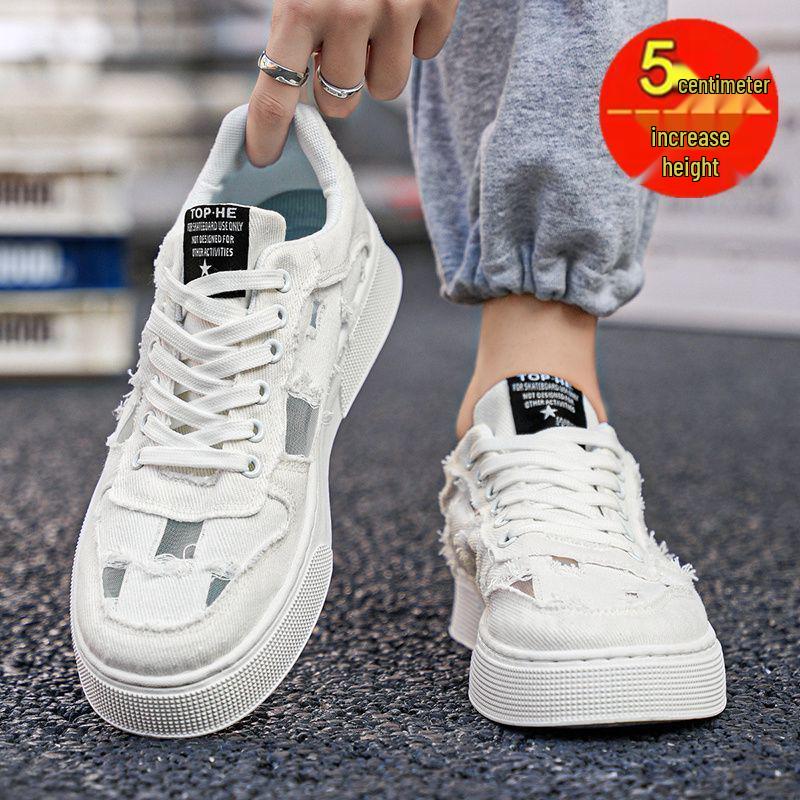 2025 Men's Breathable Canvas Shoes - Summer Fashion, Trendy, Odor-Resistant, Ripped, Wear-Resistant White Skate Sneakers