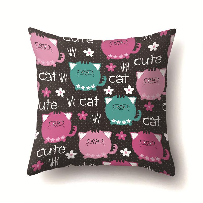 Cat Geometric Cute Single-sided Pillowcase Sofa Office Cushion Cover Living Room Waist Cover Bedroom Back Cover