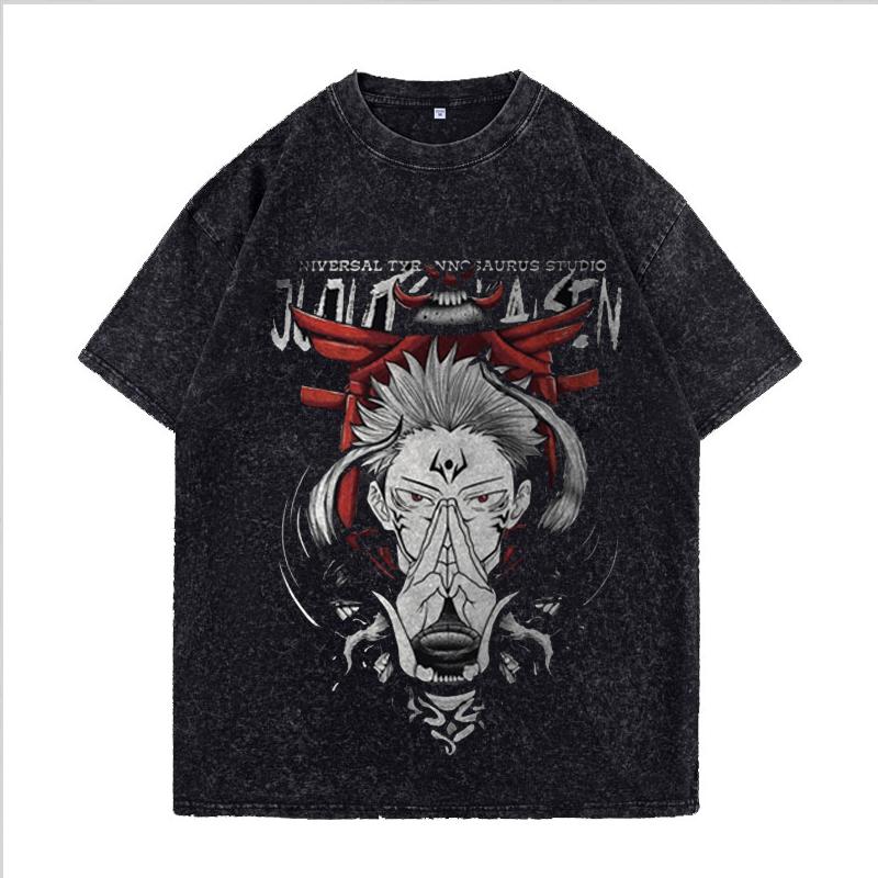 Anime Jujutsu Kaisen Ryomen Sukuna Cool Printed T-shirt Men Manga Cotton Tshirts Vintage Washed T Shirt Harajuku Male Tops