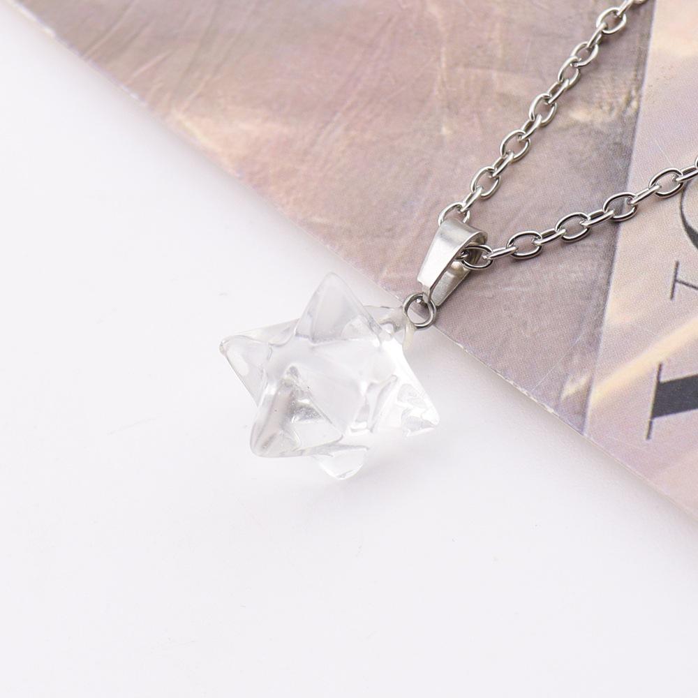 Large Natural Stone Pendant: 24mm Amethyst Rose Quartz Kabbalah Star Necklace