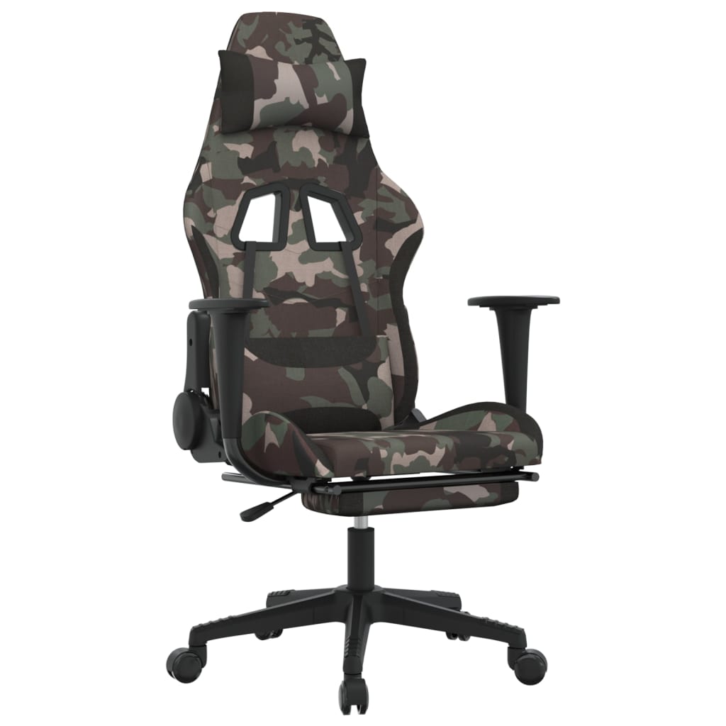 Gaming Chair with Massage Function and Footrest Black Camouflage Fabric