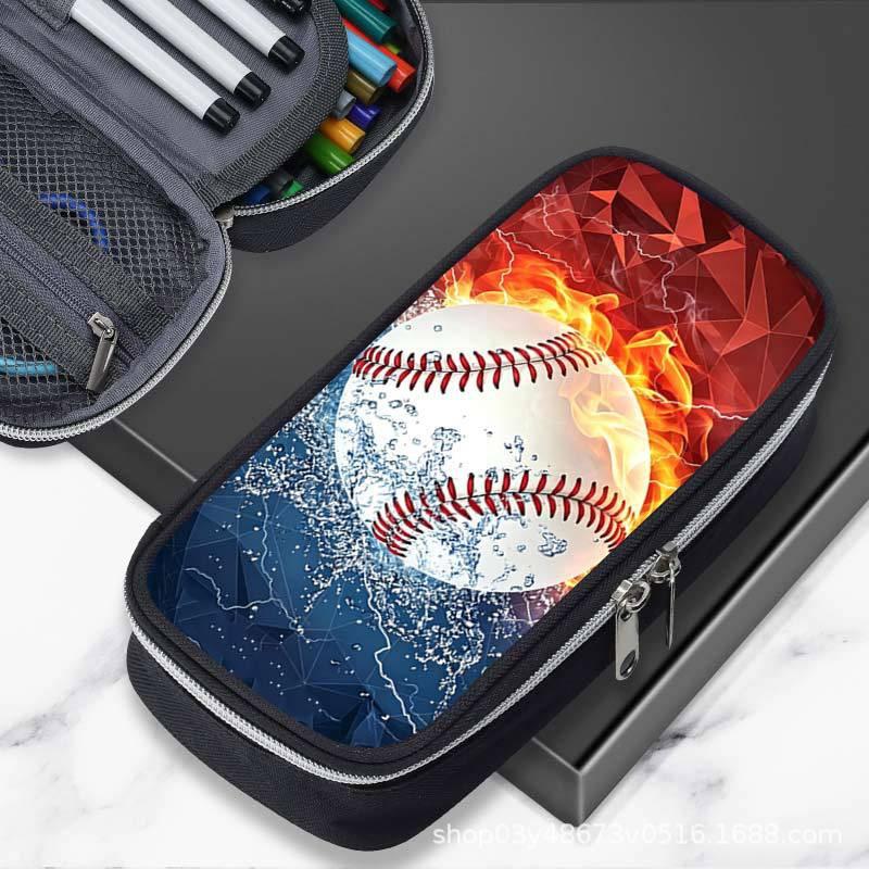 Large Capacity Football-Themed Pencil Case Boys Teens School Supplies Sporty Stationery Bag Casual Unisex