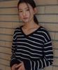 LAMINEZ Mono Stripe V-Neck Knit - Navy
