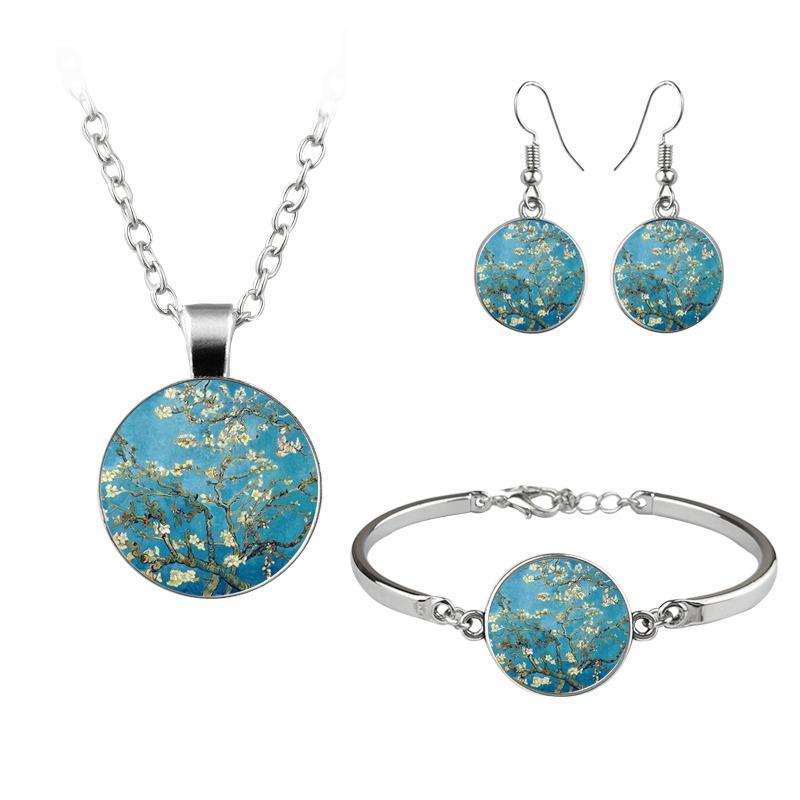 Schmucksets mit Van Gogh-Motiv „Sternennacht“: Ohrringe, Halskette, Armbänder für Damen – Vintage-Schmuck gray
