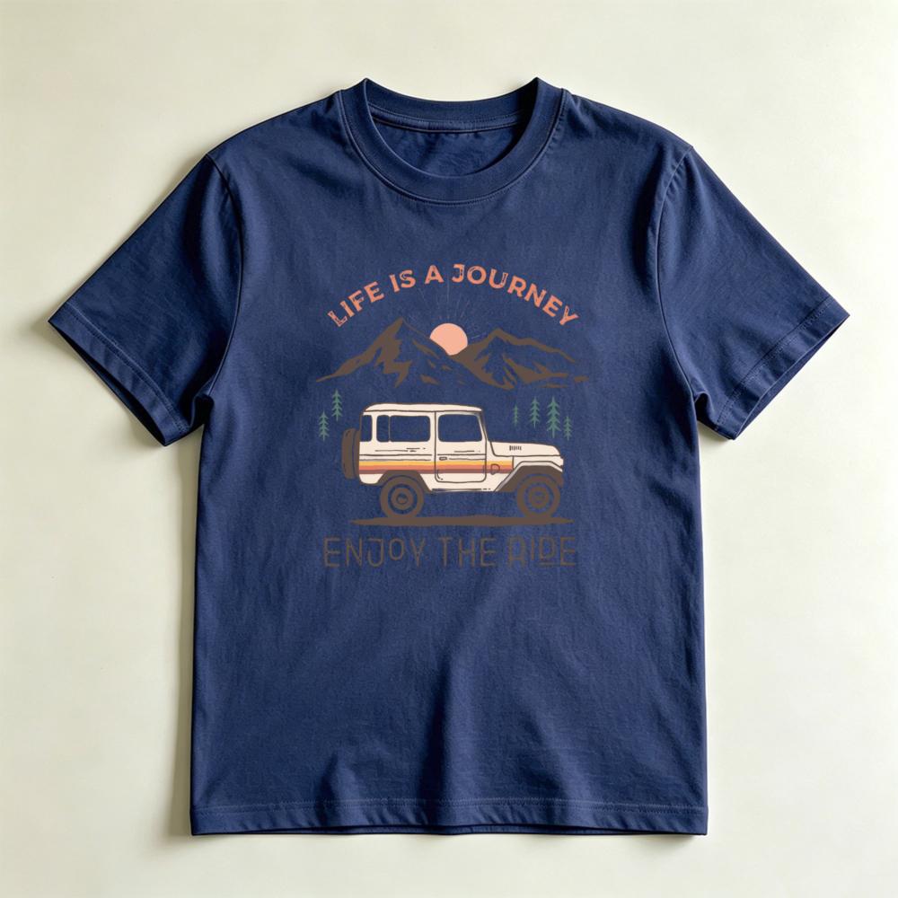 Road Trip Travel Lover Gift TShirt Retro Life Is A Journey Enjoy The Ride Mountain Sunset Top Outdoor Wilderness Adventure Tee