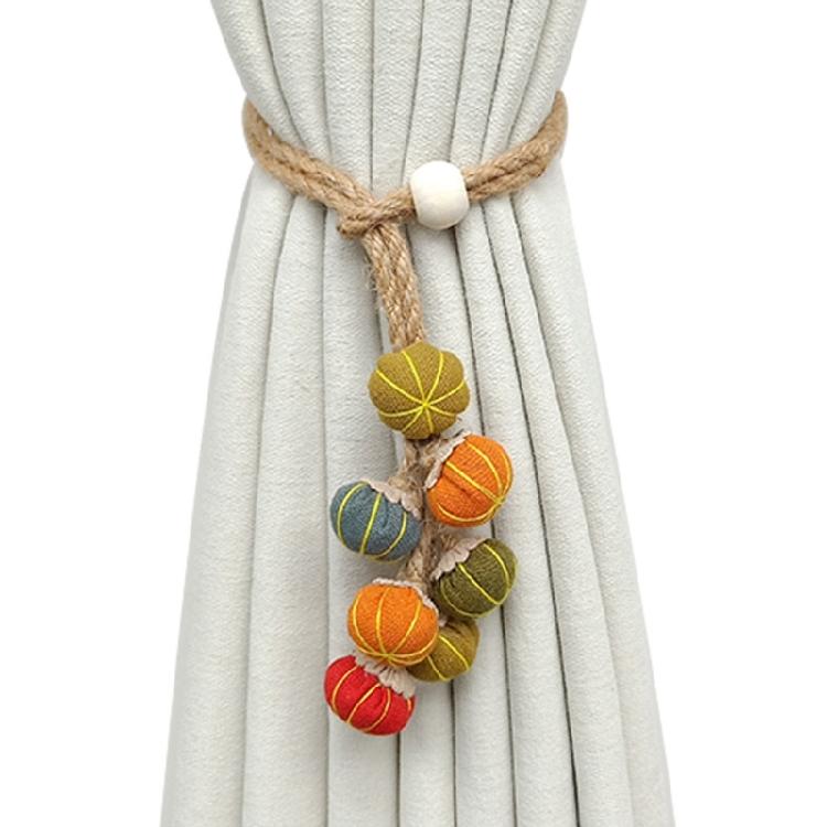 2 Pack Harvest Theme Curtain Holdbacks Ties With Colorful Pumpkin Balls Not Drill Installation Window Drapery Tiebacks