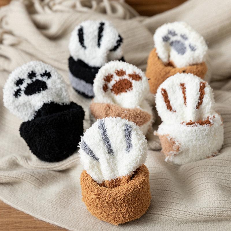 Winter Warm Fluffy Socks Thickened Cute Cat Paw Socks Super Soft For Female House Sleeping Floor Sox Home Clothing Accessories